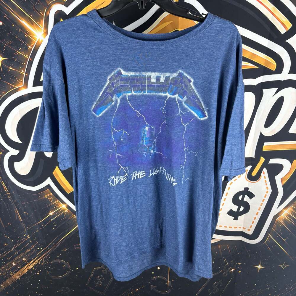 Metallica Crew Neck T-Shirt Men's Small Blue Ride The Lightning Graphics
